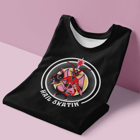 Baphomet Hail Skatin' Roller Skate Cropped Fashion Tee